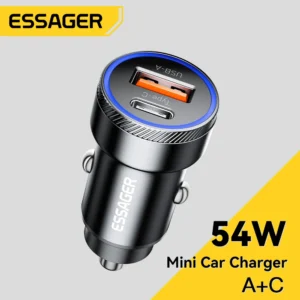 Essager 54W – شاحن سيارة USB سريع ثنائي المنفذ QC 3.0 / SCP / AFC / PD