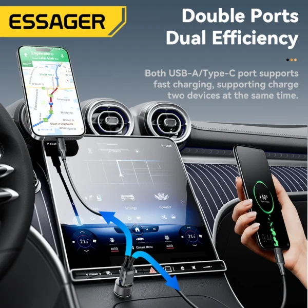 ⁦Essager شاحن سيارة USB-C 45 واط – بمنفذين PD3.0 & QC3.0 وشاشة رقمية⁩ - الصورة ⁦2⁩
