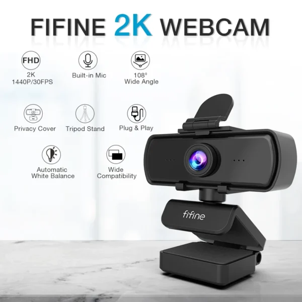 ⁦كاميرا ويب FIFINE K420 – دقة 1440p Full HD مع ميكروفون مدمج وحامل ثلاثي⁩ - الصورة ⁦2⁩