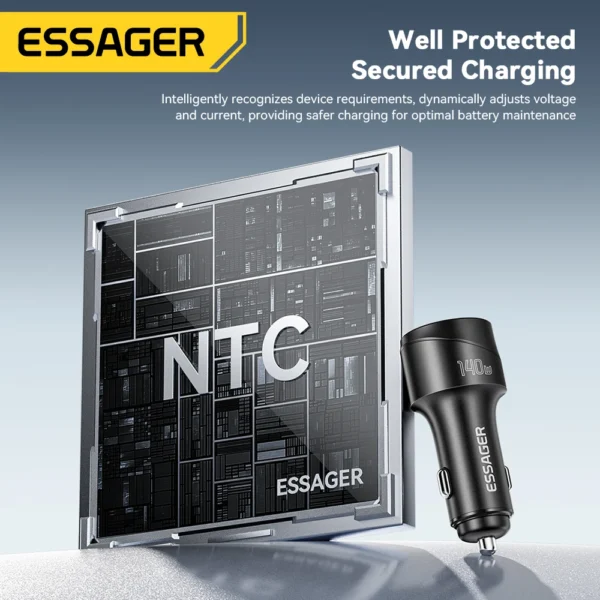 ⁦Essager 140W – شاحن سيارة فائق السرعة PD 3.1 / QC 4.0 بمنفذ USB-C للأجهزة المحمولة⁩ - الصورة ⁦6⁩