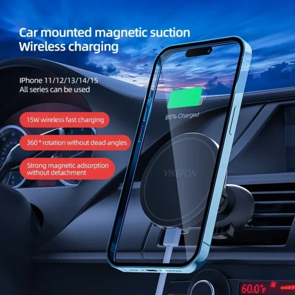 ⁦حامل شاحن لاسلكي مغناطيسي للسيارة – متوافق مع MagSafe لأجهزة iPhone 12–16⁩ - الصورة ⁦3⁩