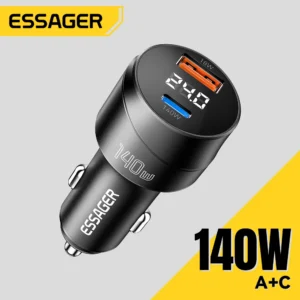 Essager 140W – شاحن سيارة فائق السرعة PD 3.1 / QC 4.0 بمنفذ USB-C للأجهزة المحمولة
