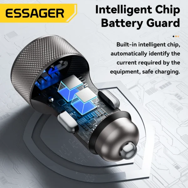 ⁦Essager شاحن سيارة USB-C 45 واط – بمنفذين PD3.0 & QC3.0 وشاشة رقمية⁩ - الصورة ⁦5⁩