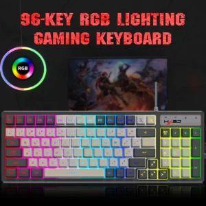 لوحة مفاتيح الألعاب HXSJ-V600 – 96 مفتاحًا، إضاءة RGB، مفاتيح ABS مزدوجة اللون