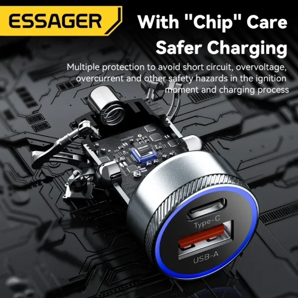 ⁦Essager 54W – شاحن سيارة USB سريع ثنائي المنفذ QC 3.0 / SCP / AFC / PD⁩ - الصورة ⁦5⁩