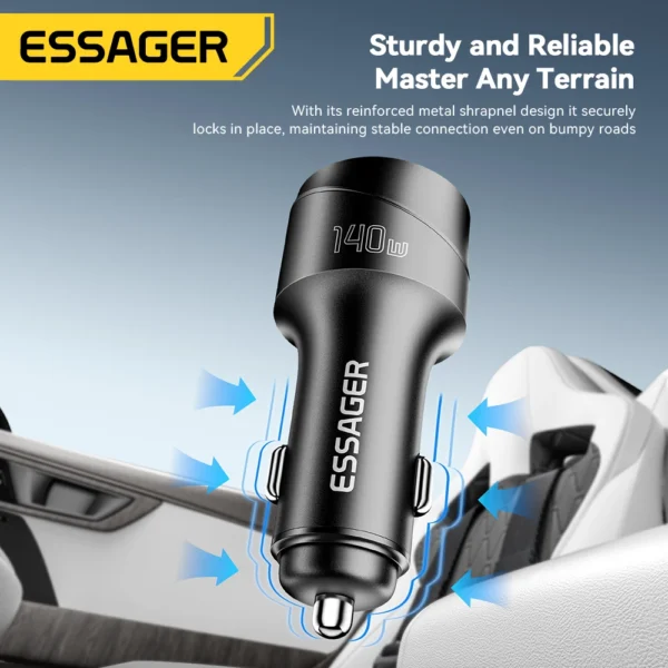 ⁦Essager 140W – شاحن سيارة فائق السرعة PD 3.1 / QC 4.0 بمنفذ USB-C للأجهزة المحمولة⁩ - الصورة ⁦4⁩
